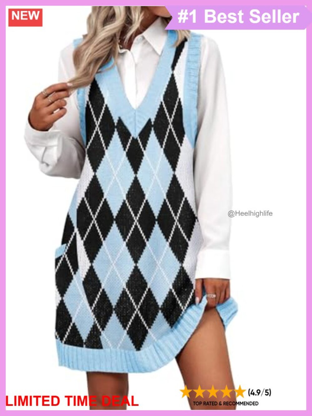 Zeagoo Womens Sweater Vest Dress 100% Acrylic Knitted V Neck Sleeveless with